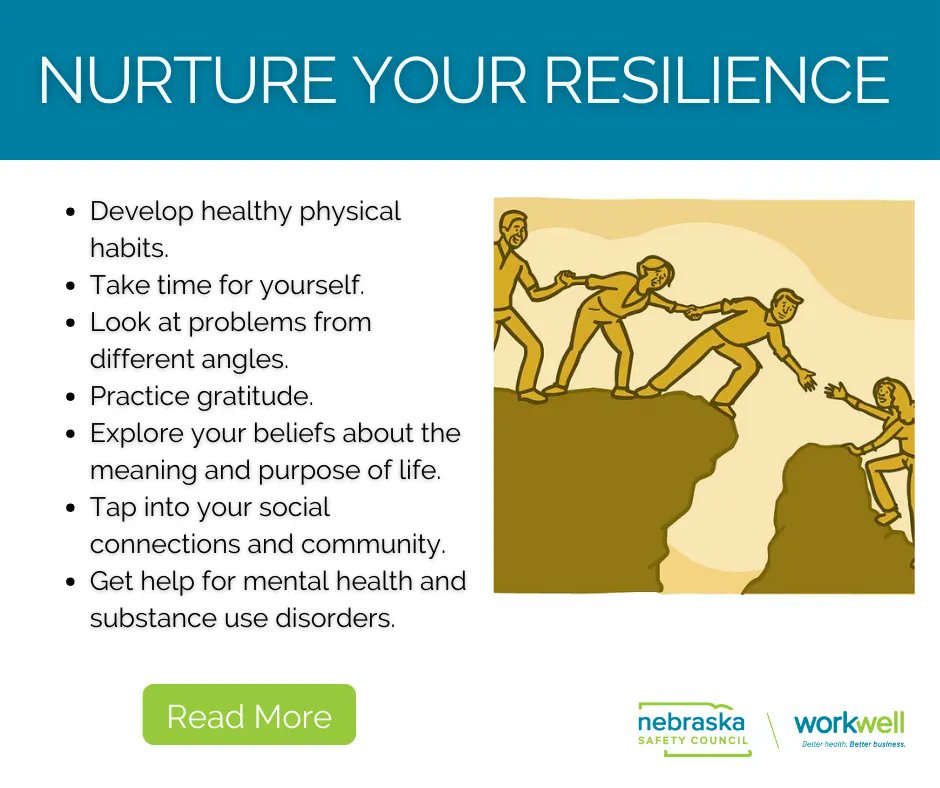 NatlSafCounNE's tweet photo. Everyone goes through tough times. Learn healthy ways to cope &amp; how to build resilience. https://t.co/NrX34jLIz2 @NebraskaSafetyCouncil #Resilient #CopingTechniques #MentalHealth https://t.co/5CK0kWhGkL