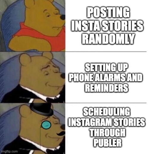 publer's tweet photo. One does not simply share stories with the world. One schedules.
#Publer #PublerNation #ScheduleIGStories #FavoriteNotification #MemeFriday https://t.co/LZSMiKthxW