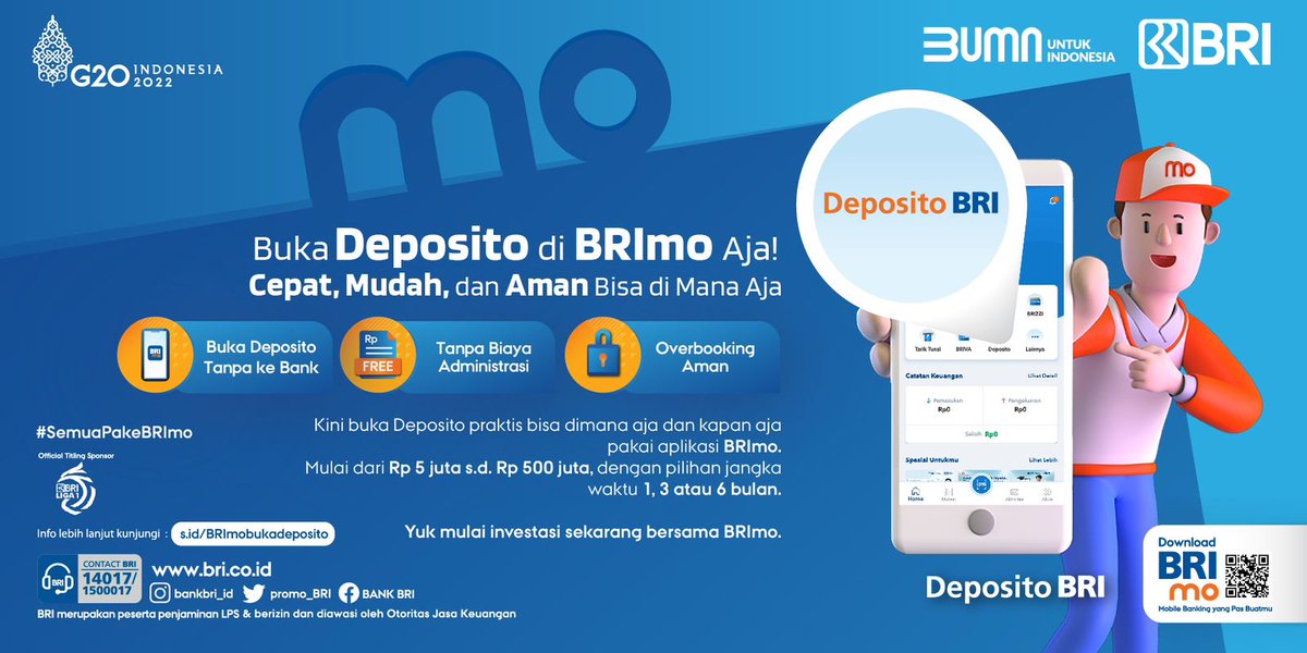promo_BRI's tweet photo. Hai Sobat BRI,
Mau buka deposito BRI tapi gamau ribet? Buka deposito makin praktis lewat BRImo!
.
Info lebih lanjut kunjungi: https://t.co/VhKoGgR34H
Download BRImo melalui Google Play, Apps Store dan Huawei AppGallery.
.
#BRI #BRImo #SemuaPakeBRImo #UntungAdaBRImo https://t.co/LD5LOfoDw2