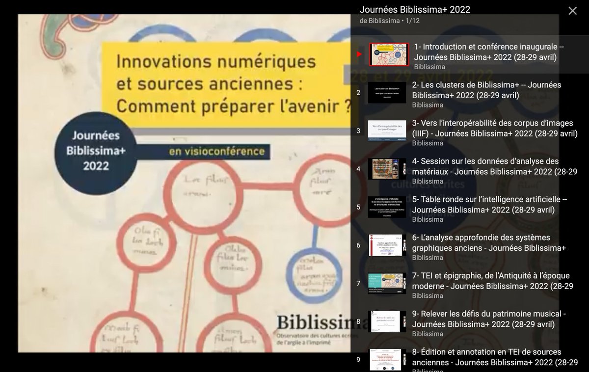 📽️ Mise en ligne des vidéos des Journées Biblissima+ 2022 : "Innovations numériques et sources anciennes : comment préparer l’avenir ?"

🍿Revoir les enregistrements vidéo des 12 sessions 👇
projet.biblissima.fr/fr/evenements/…