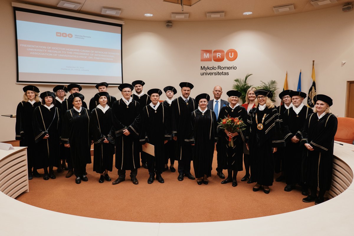 mru_university's tweet photo. Sept. 22nd, @IAU_AIU President #Prof. Dr. Pam #Fredman was awarded an honorary #doctorate at MRU #Vilnius for her contributions to increasing the global role of #highered. #education #Gotheburg #Sweden https://t.co/Tje2qyugpv