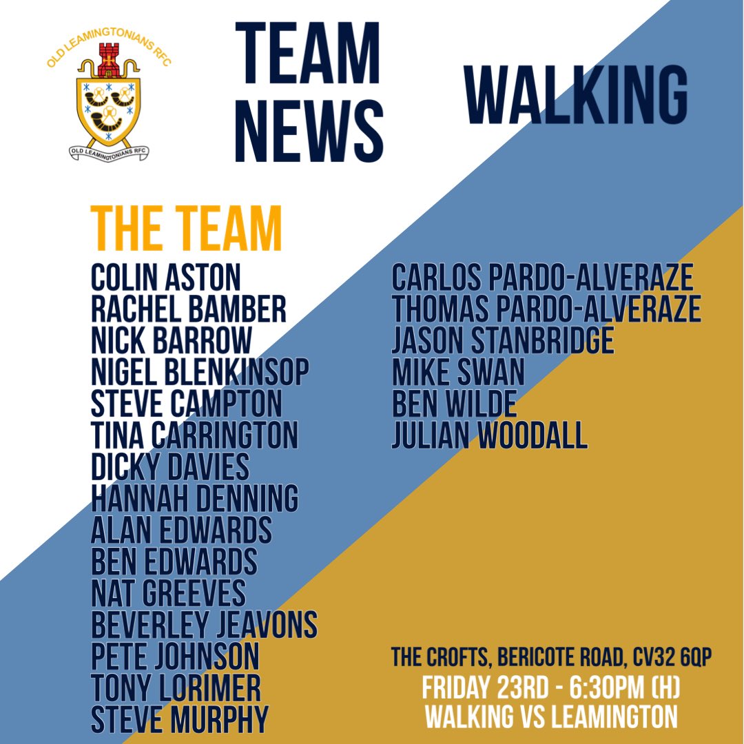 olrfc's tweet photo. Our Walking rugby team for this weekends 1st Derby match 🎉
They look just as good off the pitch as they do on it! Don't believe us? We'll show you at The Crofts tonight 🍻
#teamannouncement #olrfc #goldandblue #derbyweekend https://t.co/BVb7a0txK4