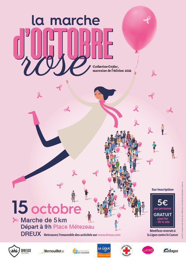 À l’occasion d’#OctobreRose, mois de #prévention contre le cancer du sein, les villes de #Dreux et Vernouillet organisent une marche de 5 km. Cette année, le départ sera lancé le samedi 15 octobre à 9h Place Métézeau.
➡ dreux.com/une-marche-con…