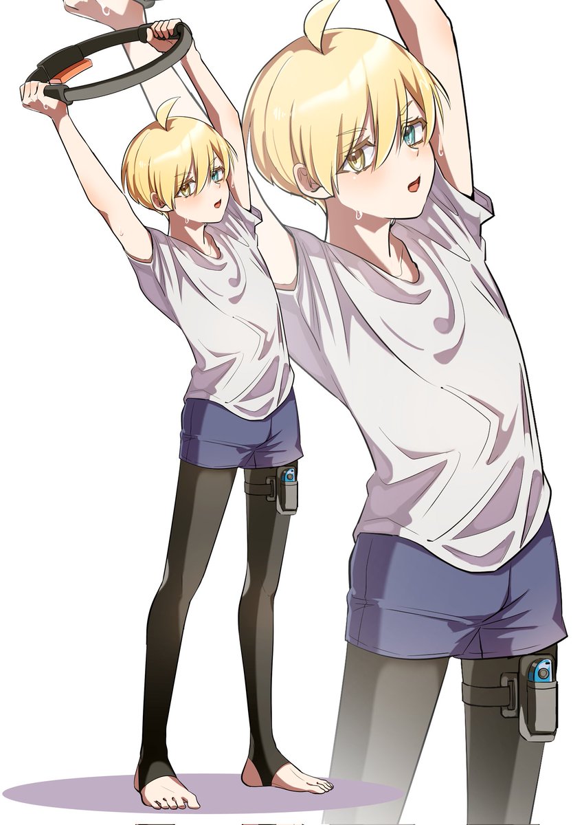 joy-con heterochromia blonde hair shorts 1boy male focus shirt  illustration images