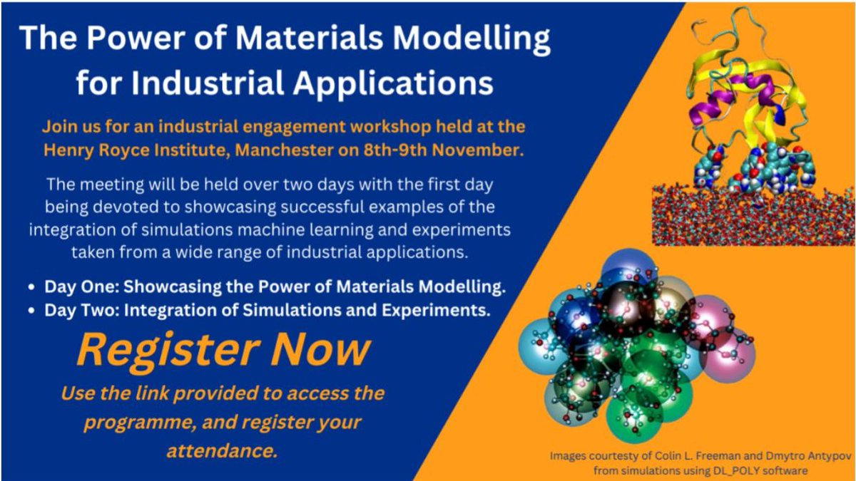 ccp5 (@ccp5uk) on Twitter photo Find out how advanced computer simulations can address industry challenges!
Bookings are now OPEN for our industrial engagement workshop: web.cvent.com/event/3f60e120…
Places are limited!
#TheRoyce <a href="/CCP5UK/">ccp5</a> #Materials #Modelling #Simulation <a href="/SciComp/">NScD Sci Comp Group</a> <a href="/HartreeCentre/">Hartree Centre</a> Find out how advanced computer simulations can address industry challenges!
Bookings are now OPEN for our industrial engagement workshop: web.cvent.com/event/3f60e120…
Places are limited!
#TheRoyce <a href="/CCP5UK/">ccp5</a> #Materials #Modelling #Simulation <a href="/SciComp/">NScD Sci Comp Group</a> <a href="/HartreeCentre/">Hartree Centre</a>