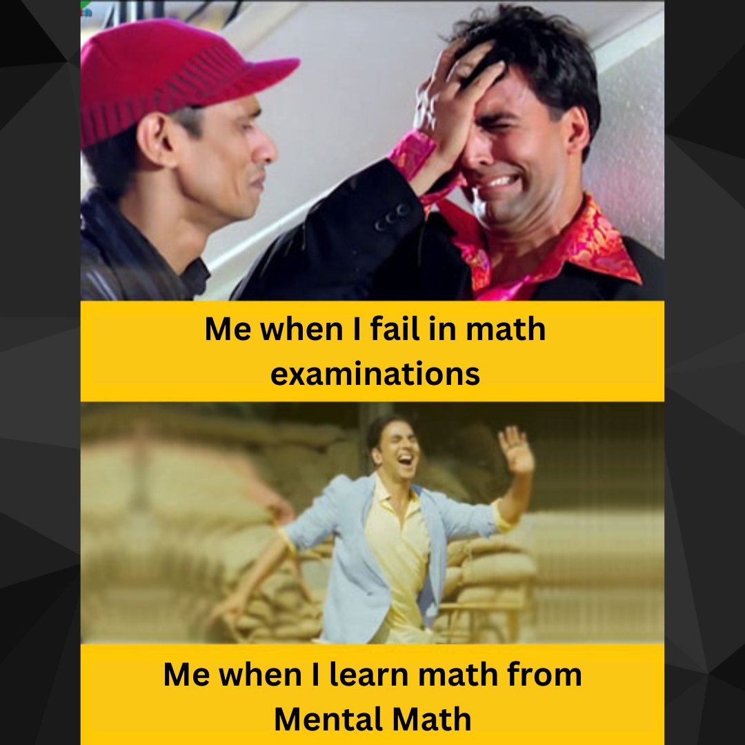 mentalmathdotme's tweet photo. Me when I fail in math examinations ๐ญ๐ญ
.
.
Me when I learn math from Mental Math ๐๐
Checkout the Link Below
https://t.co/iwlCIbsCTF
#mentalmath #mathriddles #mentalmathapp #mathbrainteasers #games #onlinegames #mathquiz #onlinegaming #memes #mememarketing #viralmeme #viral https://t.co/gwfh6Xu5Ve