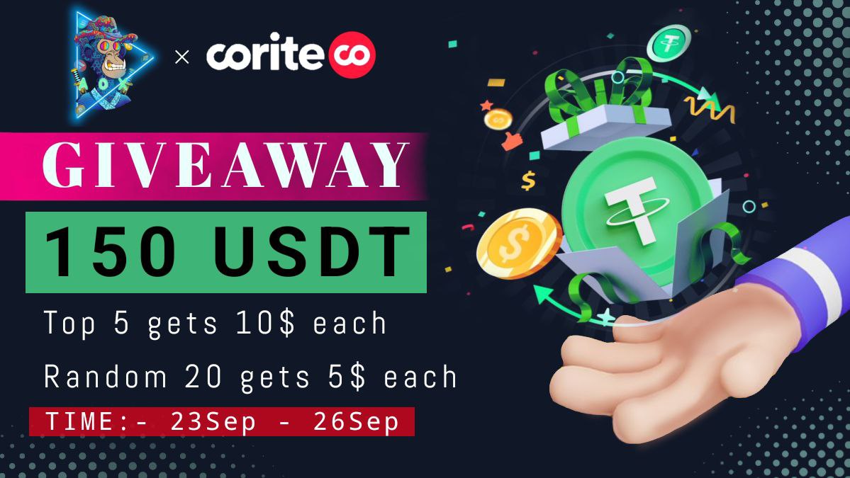 Akira_OX004's tweet photo. 📣📣 Massive #USDT #Giveaway

😍😍 Total Giveaway Pool - 150 USDT. 

To Enter ⤵️
➡️ Follow @Akira_OX004 &amp; @Coritecom &amp; @DAOsocial_io
➡️ Like, RT &amp; Tag 3 Friends
➡️ Finish Gleam : https://t.co/LrxWojUOaA

26th SEP ⏰

#Giveaways #Airdrop #USDTGiveaway #NKT #Corite #Free_USDT https://t.co/xNFbh3Inm5