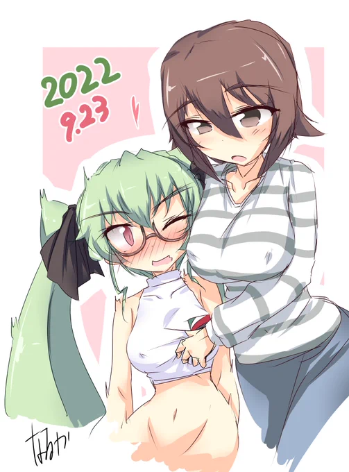 #ガルパン#アンチョビ生誕祭2022 #アンチョビ「んあっ!」「ほら、ちゃんと前を向け」安斎さんには触れる事も触れられる事も気にしないアンチョビさんお誕生日おめでとうございます! 