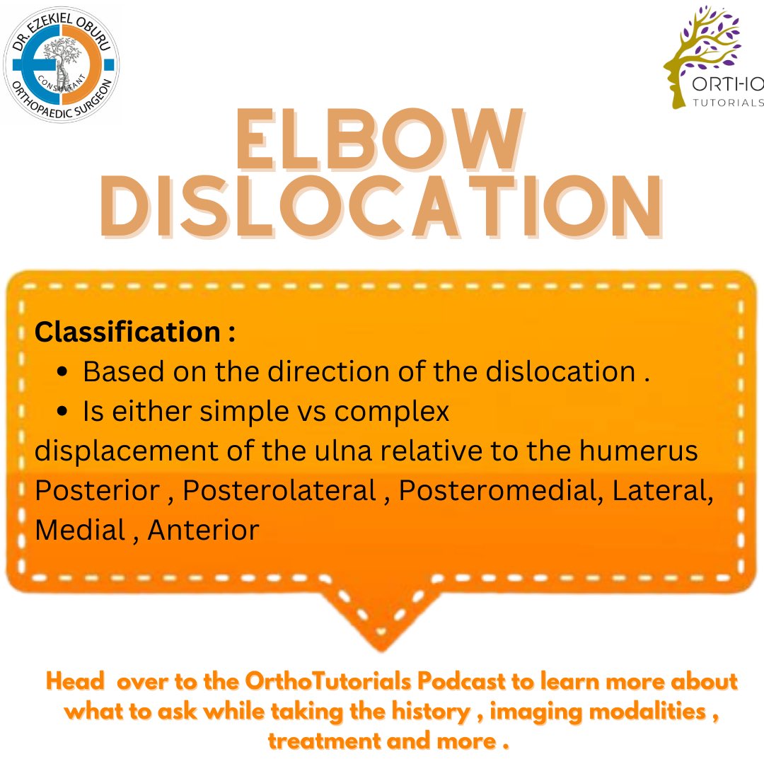 drezekieloburu's tweet photo. A new episode is out. Head over to the
OrthoTutorials Podcast to learn about elbow dislocation-
what to ask while taking the history, imaging modalities,
treatment and more. #orthopedicpodcast
#orthopedicsurgeonsinkenya #orthopediclecturer #elbowdislocation #medicalpodcasts https://t.co/mITrxireSW