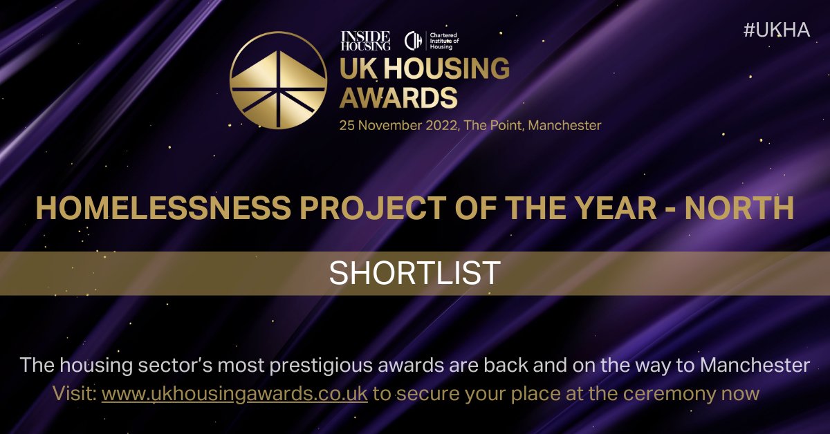 Congratulations to;

<a href="/DerbyHomes/">Derby Homes</a> 
<a href="/DerbyshireLC/">Derbyshire Law Centre</a> 
Greater Manchester Housing First
<a href="/BhamCityCouncil/">Bham City Council</a> 
<a href="/TheNationalHP/">NHP</a> 
<a href="/WheatleyHousing/">Wheatley Group</a> 
@YMCATogether 

on being shortlisted for the UK Housing Awards 2022! #UKHA

Join us at the ceremony this November: ow.ly/BbBC50KF9va