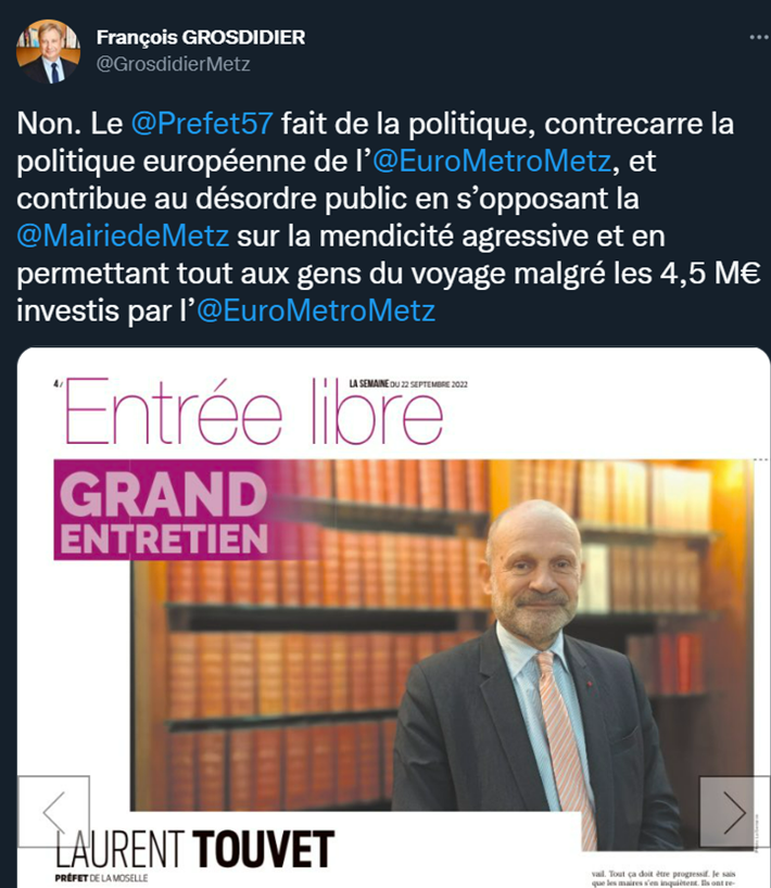 PourMetz's tweet photo. « Dieu se rit des hommes qui déplorent les effets dont ils chérissent les causes. » François Grosdidier règle quotidiennement ses comptes avec : les médias, les juges, le Sénateur Masson... Et aujourd'hui, c'est l'ancien maire de #Metz et le préfet qui lui répondent. https://t.co/sZDQhwwt5W