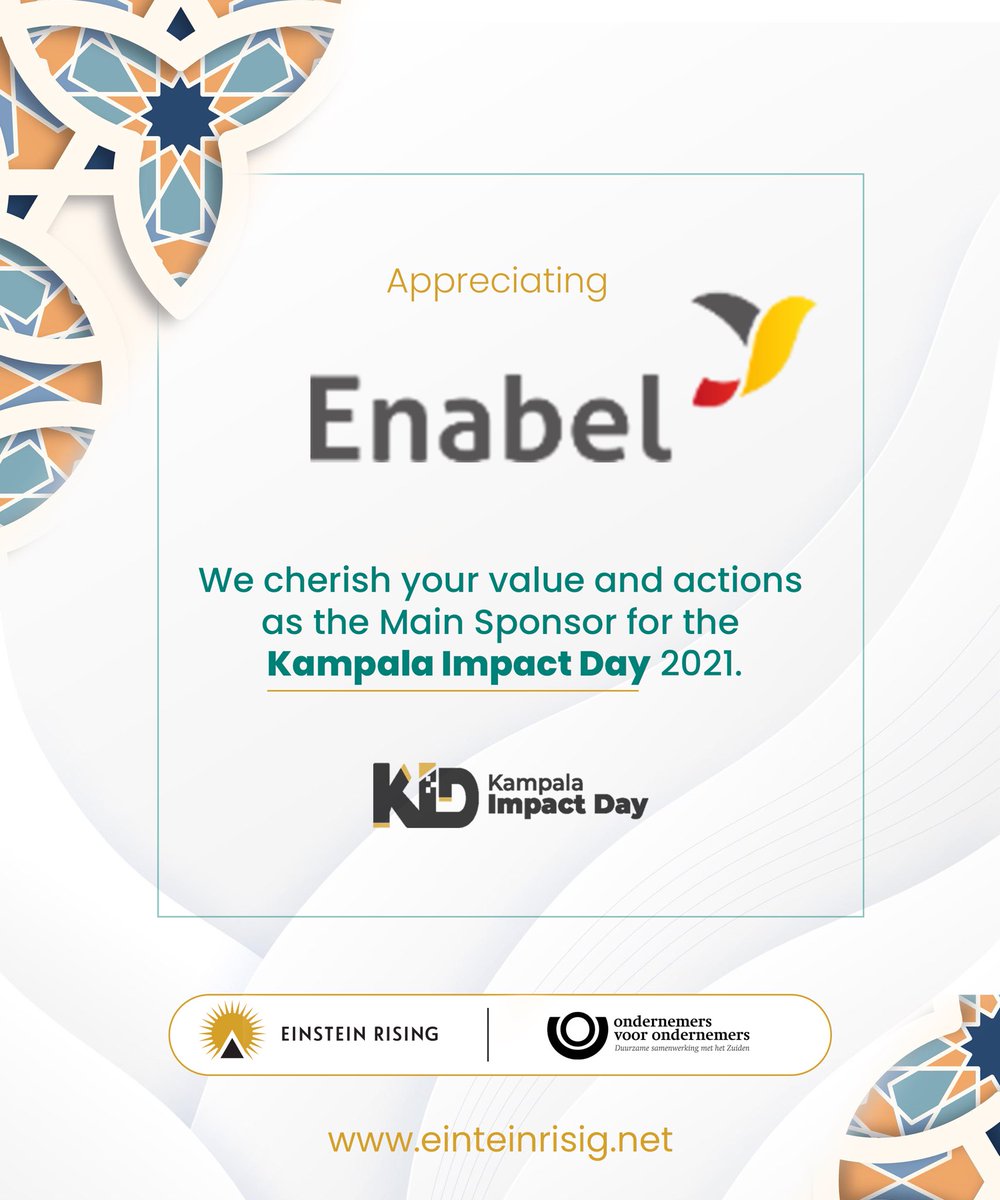 EinsteinRising's tweet photo. We convey our gratitude to our previous “ 𝟐𝟎𝟐𝟏 𝐊𝐚𝐦𝐩𝐚𝐥𝐚 𝐈𝐦𝐩𝐚𝐜𝐭 𝐃𝐚𝐲 “ Official Sponsor @EnabelinUganda 

Thanks for fostering international development through being part of solutions addressing #Pressing challenges.

For #KID2022 apply👉 https://t.co/VhzGekpQYV https://t.co/zlXo0KFTzN