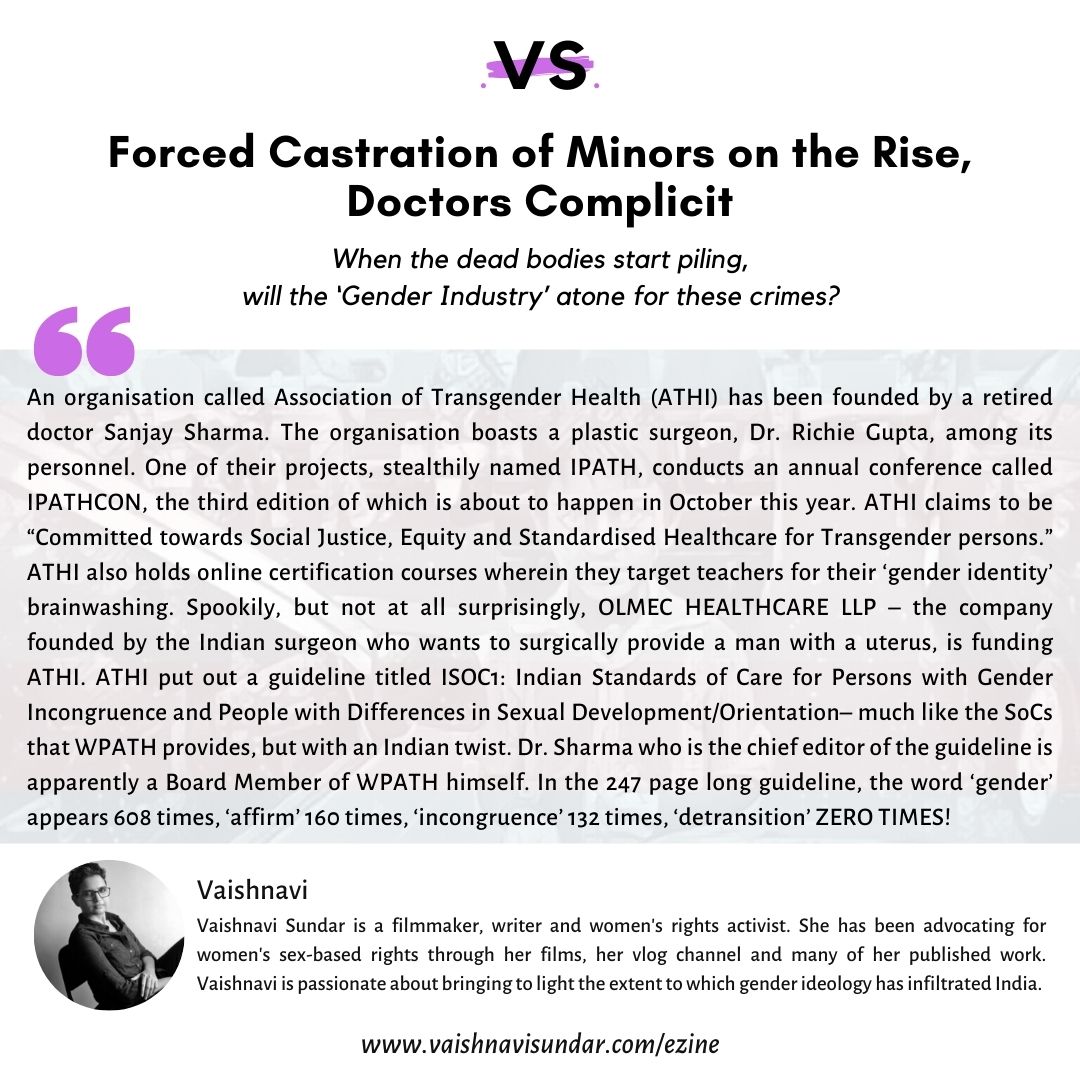 Vaishax's tweet photo. LATEST: Abduction &amp; Forced Castration of Minors on the Rise, Doctors Complicit. When the dead bodies start piling, will the ‘Gender Industry’ atone for these crimes?
Link: https://t.co/SRVXVfGRGU
Kindly RT - this is a crisis.
#ezine #vsezine #sexnotgender #notinmyname #india https://t.co/NXWW4xAPNE