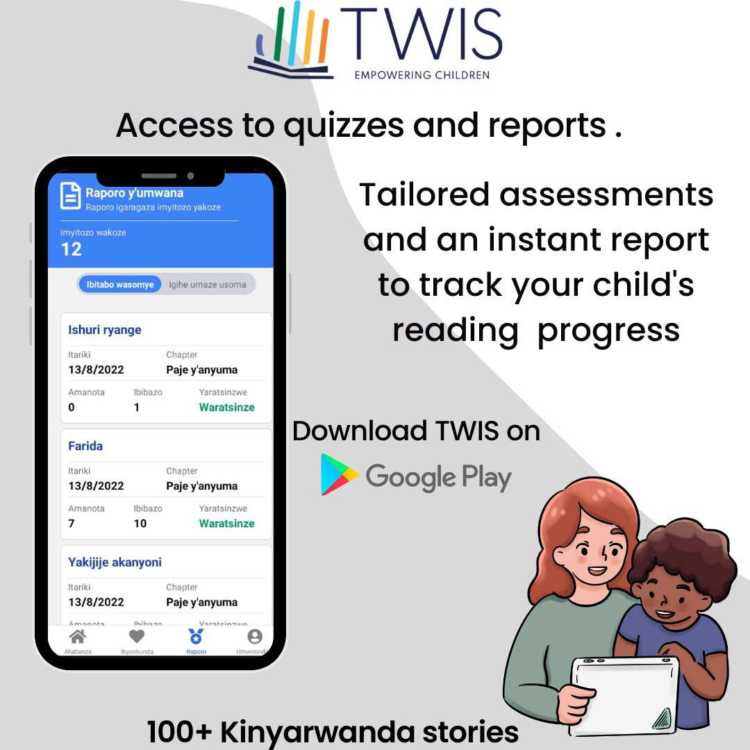 twisomere's tweet photo. Walk alongside them by tracking their learning and reading progress! the instant report lets you see how long they have been reading and how they did on the quizzes. Congratulate them and encourage them.
#rwot
#readingtime
#kinyarwandastories 
#literacymatters 
#rwandanlm2022 https://t.co/qhGKU7fu5B
