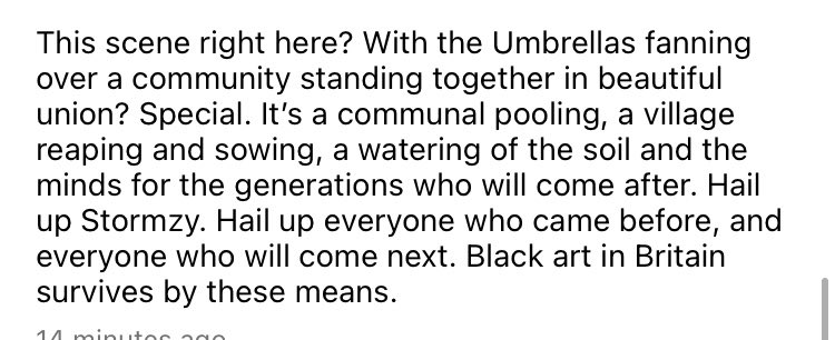 AniefiokEkp's tweet photo. Some thoughts on Stormzy &amp; THAT scene with generations of Black British legends gathered like the Avengers.

It was history. Black music always emerges in spite of censorship, leaving faint tracks in the earth for the generations who follow.❤️ https://t.co/kkUHZ856rF