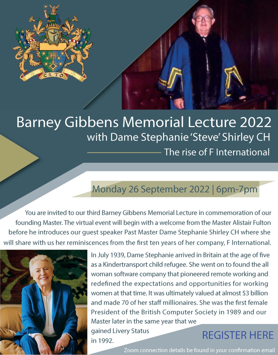 Monday, Don't Miss Out!, Barney Gibbens Memorial Lecture with #DameStephanieShirley.