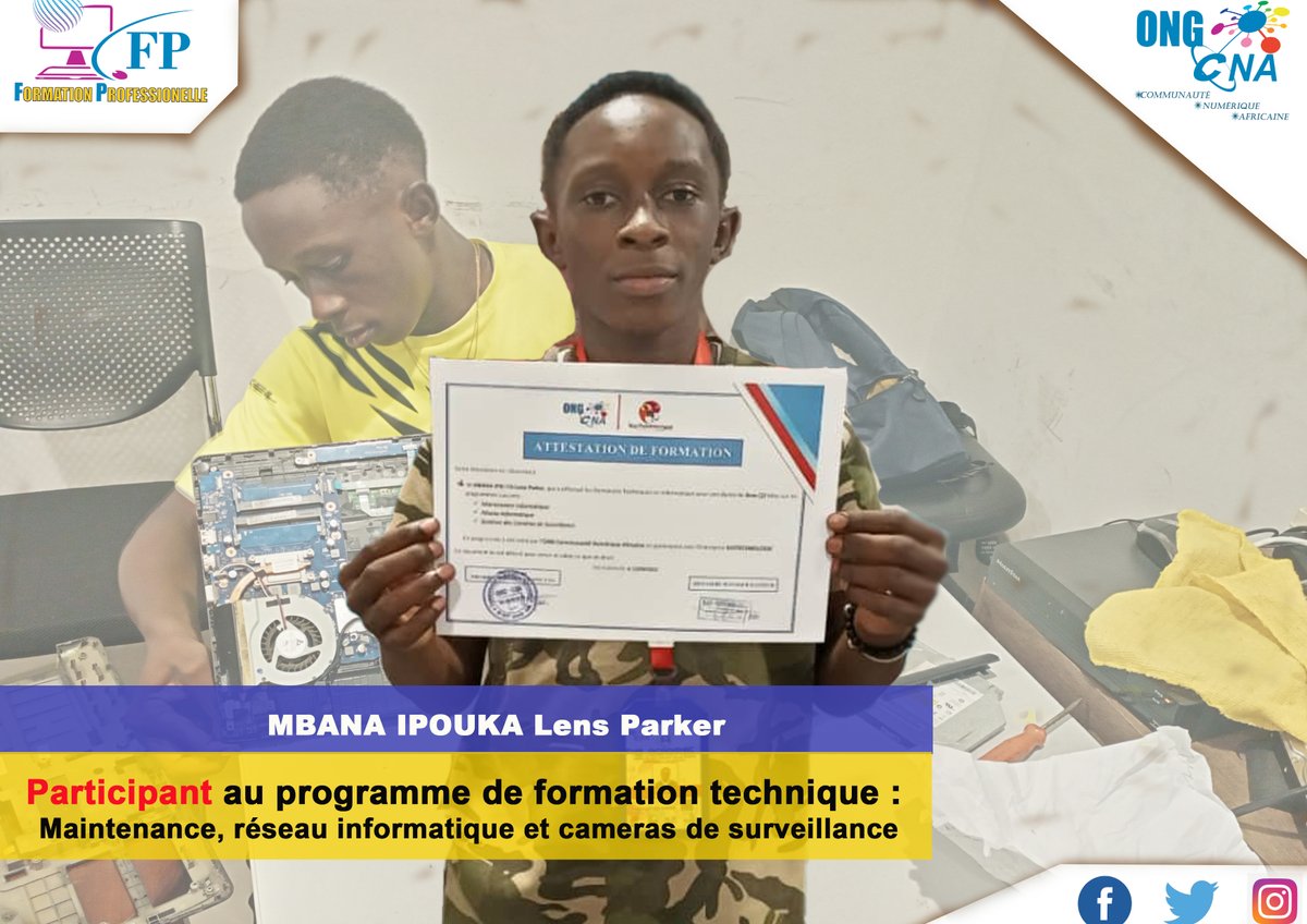 OngCna's tweet photo. Remise d'attestation de formation et de stage au participant du programme de Formation Professionnelle  (Technique) 
#ongcna
#formationprofessionnelle
#formationtechnique https://t.co/0XOQw96mkn