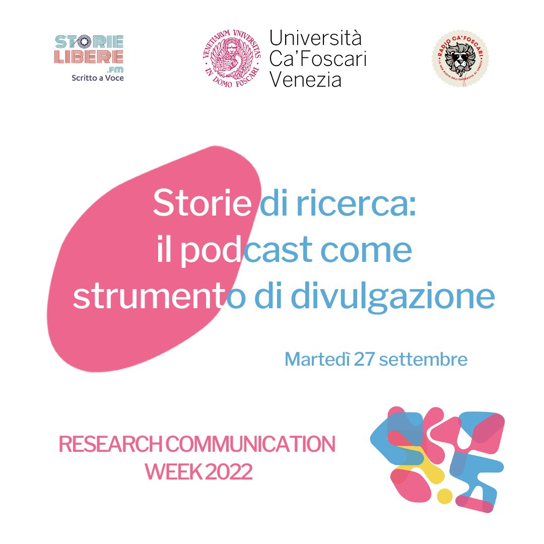 radiocafoscari's tweet photo. 🗨️ La ricerca accademica può funzionare come #podcast?
🎙️ In occasione della #ResearchCommunicationWeek a Ca' Foscari vi segnaliamo l'evento "Storie di ricerca: il podcast come strumento di divulgazione" di martedì 27.
🌐 Trovate tutte le info qui:
https://t.co/YJI6BAelAJ https://t.co/Y4tfVXo0Xm