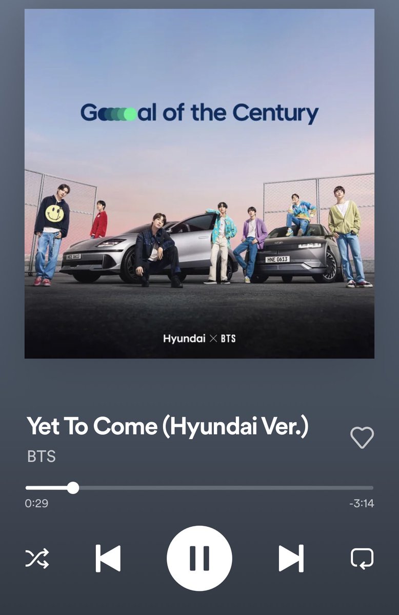 Goal of the Century x BTS Yet To Come (Hyundai Ver.)歌詞の一部が英語にアレンジされてるHyundai Verが各ストリーミングサイトでも配信されてるようです☺️🔗Spotify🔗Apple MUSICitunesでも販売されてたので購入しました🥰#YetToCome 