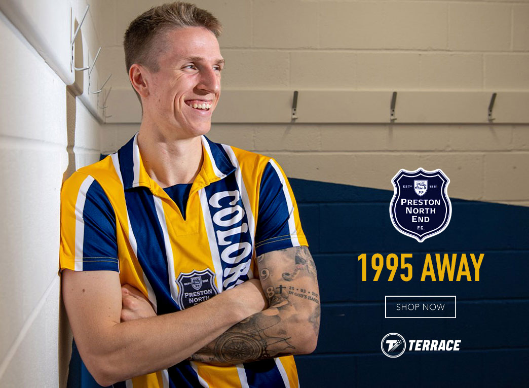 theterracestore's tweet photo. It's back! By popular demand, your Preston North End '95 away shirt is available again for pre-order, one more time...

Order today > https://t.co/ivrU3Hgopq

Retweet, we are giving a @pnefc fan a free shirt when it sells out! #pnefc https://t.co/GjcPBgVYaJ