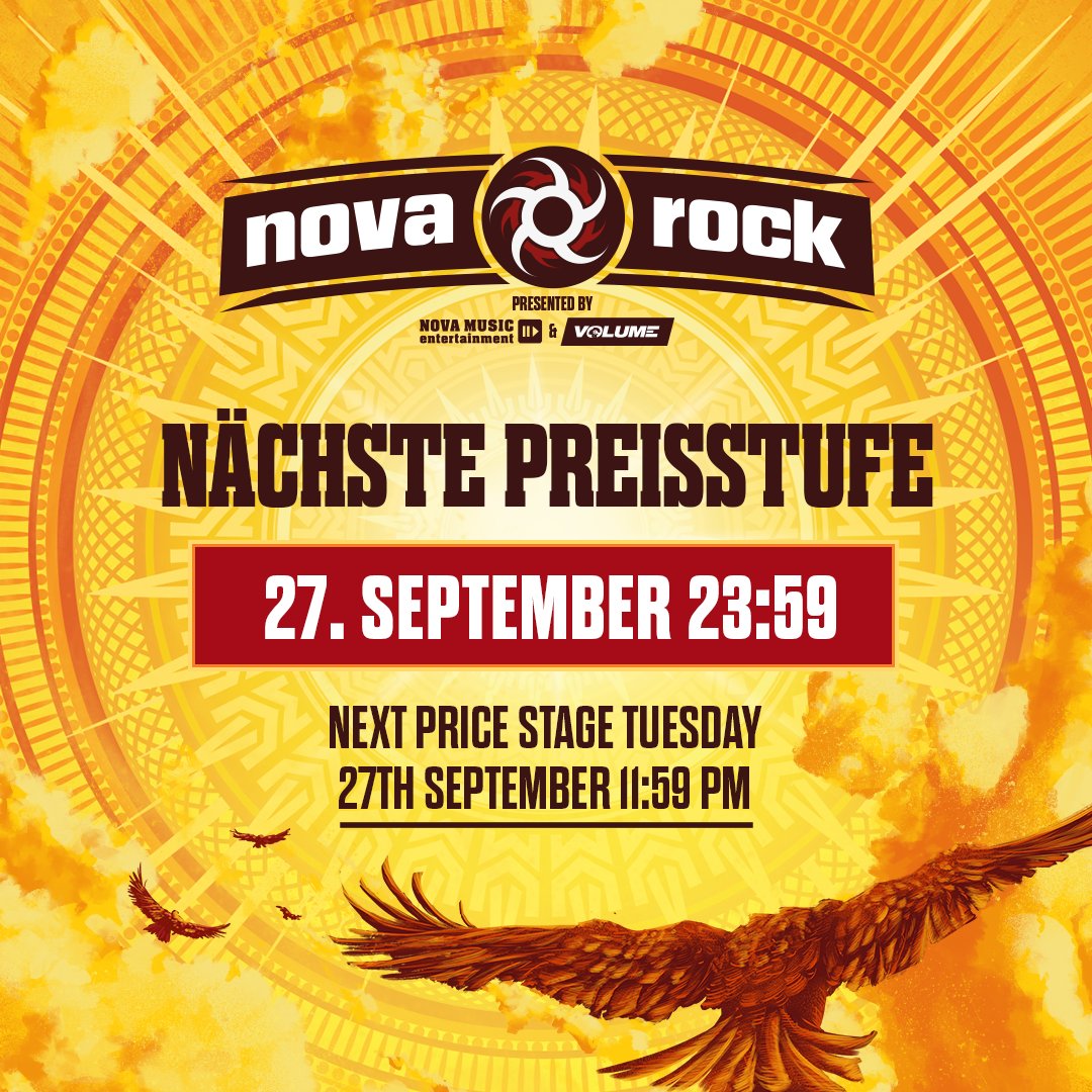 The next price stage is coming soon- you can still get your Early Bird until the 27th September! 🎫 Tickets are available at oeticket.com/artist/nova-ro…
