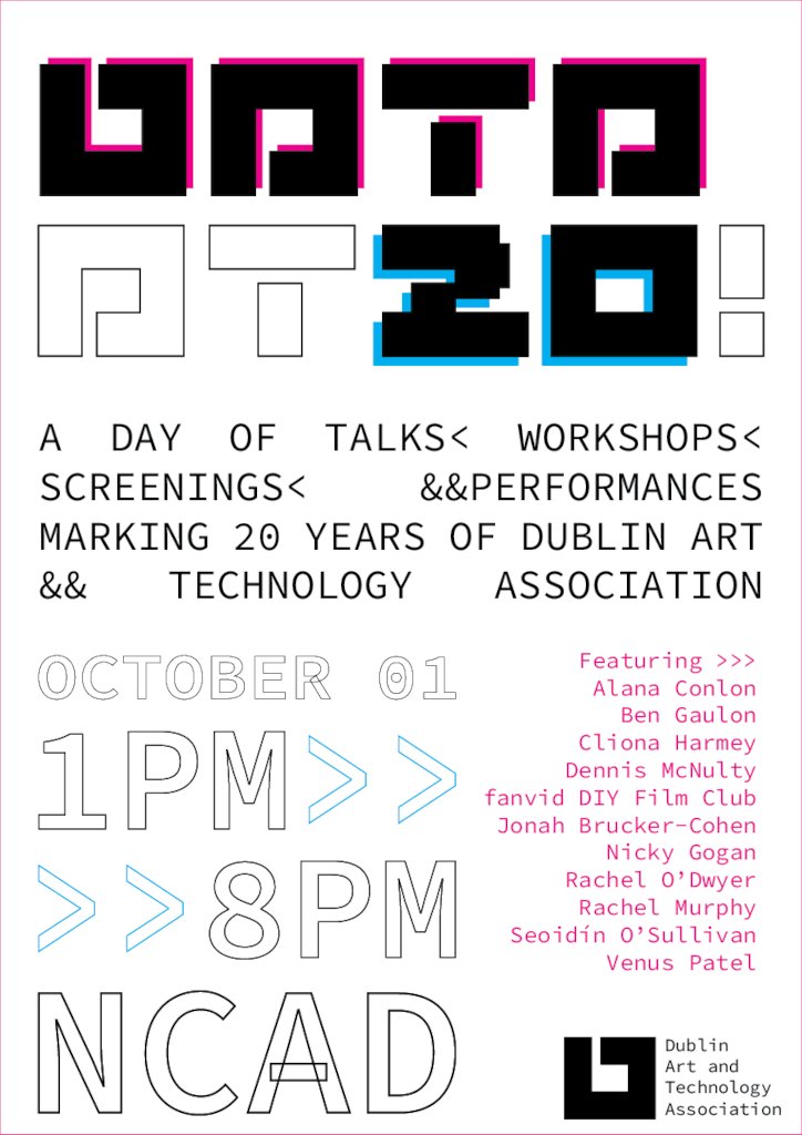 👇🧵
DATA AT 20 

When: Saturday, October 1st, 1 - 8pm

Where: NCAD Gallery, Thomas St, Dublin 08 

DATA AT 20 is an event to celebrate 20 years of the Dublin Art and Technology Association.