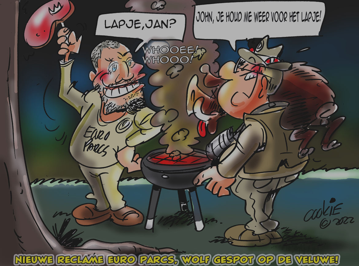 cartoon,
 leuke reclame John de Wolf en Jan Boskamp!