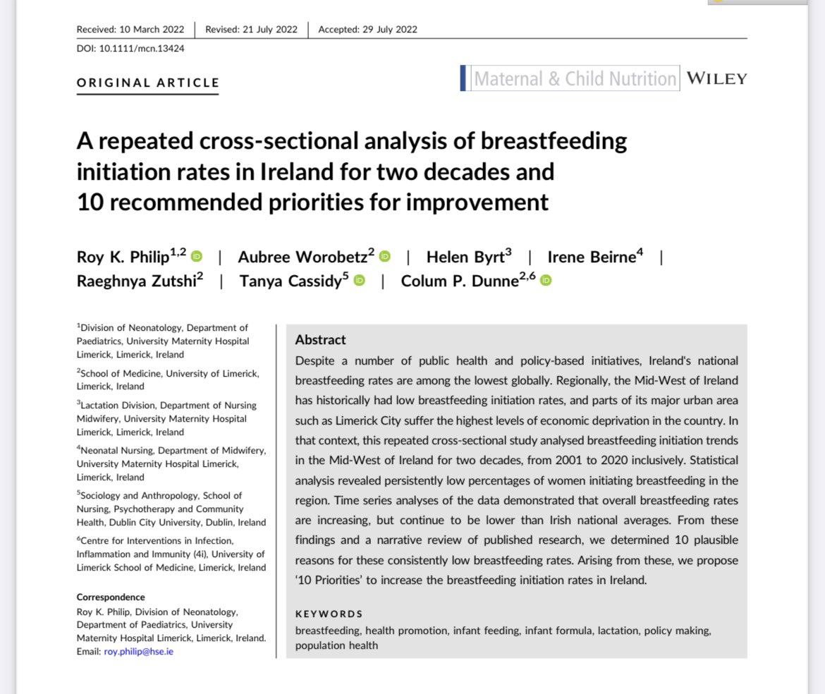 ProfColumDunne's tweet photo. Analysis of 20 years of breastfeeding and recommendations to help improve historically low rates of breastfeeding in Ireland. A @UL @ULHospitals study led by Prof Roy Philip https://t.co/4IpXQZ0ELd @MedicineAtUL @HSELive @DeptofFHed @roinnslainte https://t.co/qbKTpJSMNx