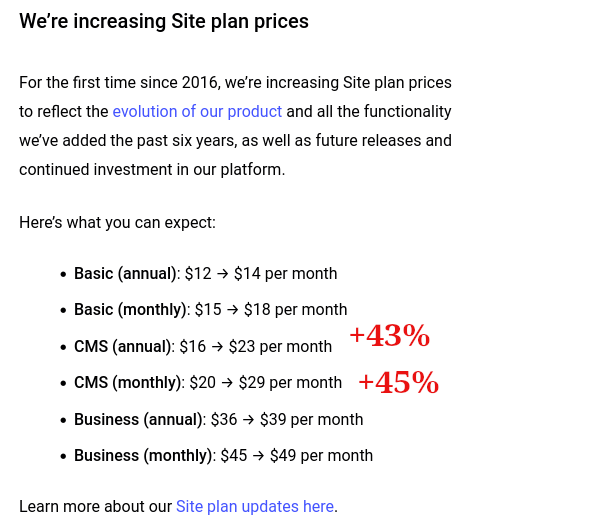 RoseMaximo4's tweet photo. L'évolution des tarifs de Webflow pour les abonnements CMS... Tu l'aimes mon inflation ? https://t.co/ZPeHsBCklr