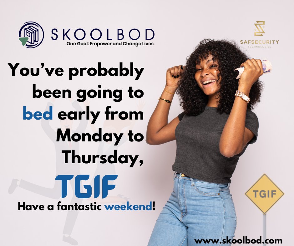 skoolbod's tweet photo. Thank God it's Friday.
Friday is that time of the week to loosen up and let the stress go. Have a great weekend.
#education #weekend_mood #weekendvibes https://t.co/TqTkoofZu8