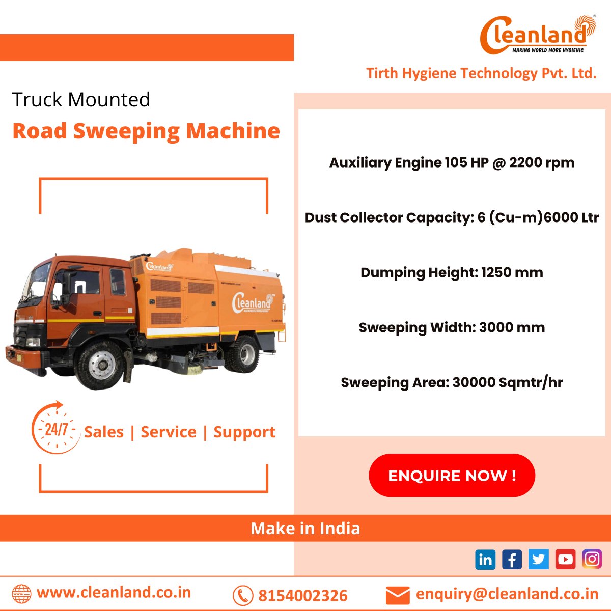 cleanlandindia's tweet photo. Cleanland offers a truck-mounted sweeper with 105 hp power at a 2200 rpm #auxiliary engine for powerful and long-duration cleaning.

#sweepingmachine #cleaningservices #cleanindia #makeinindia #cementindustry #chemicalindustry #parkinglot #pharmaceutical #cleaning #dustcollection https://t.co/pSqnMHR9jf