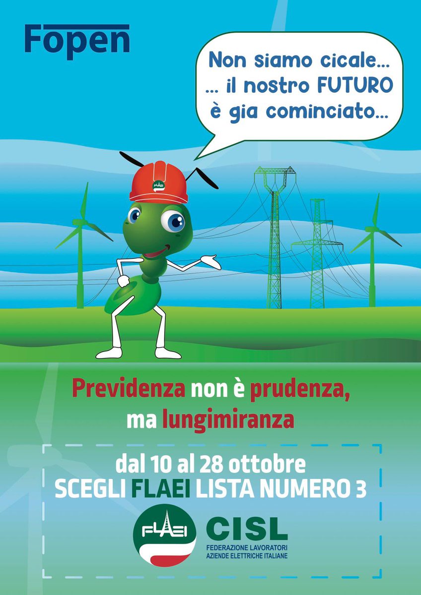 flaeicisl's tweet image. Non siamo cicale ....

#fondopensionefopen  #fopen  #flaei  #Cisl  #settoreElettrico  #scegliflaei  #listanumero3flaei