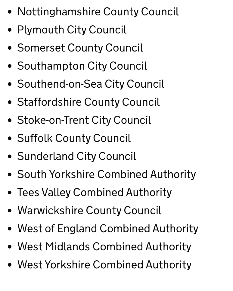 Here's a list of the 38 councils in talks with Govt about setting up new low-tax, deregulated 'Investment Zones' - where planning rules would be relaxed &amp; environmental constraints ripped up: gov.uk/government/pub…