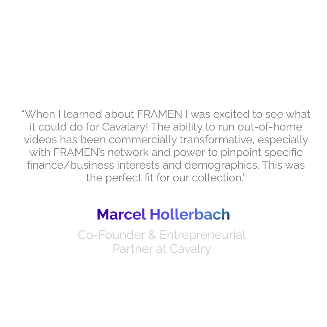 Framen_com's tweet photo. In our latest success story, you’ll discover how the early-stage venture capital firm Cavalry Ventures used the FRAMEN Ads Manager’s socio-demographic and geotargeting features to promote their first #NFTCollection
👉details and insights https://t.co/xsrAiZ9yrR
#DOOH #advertising https://t.co/uWWg4KS8tF