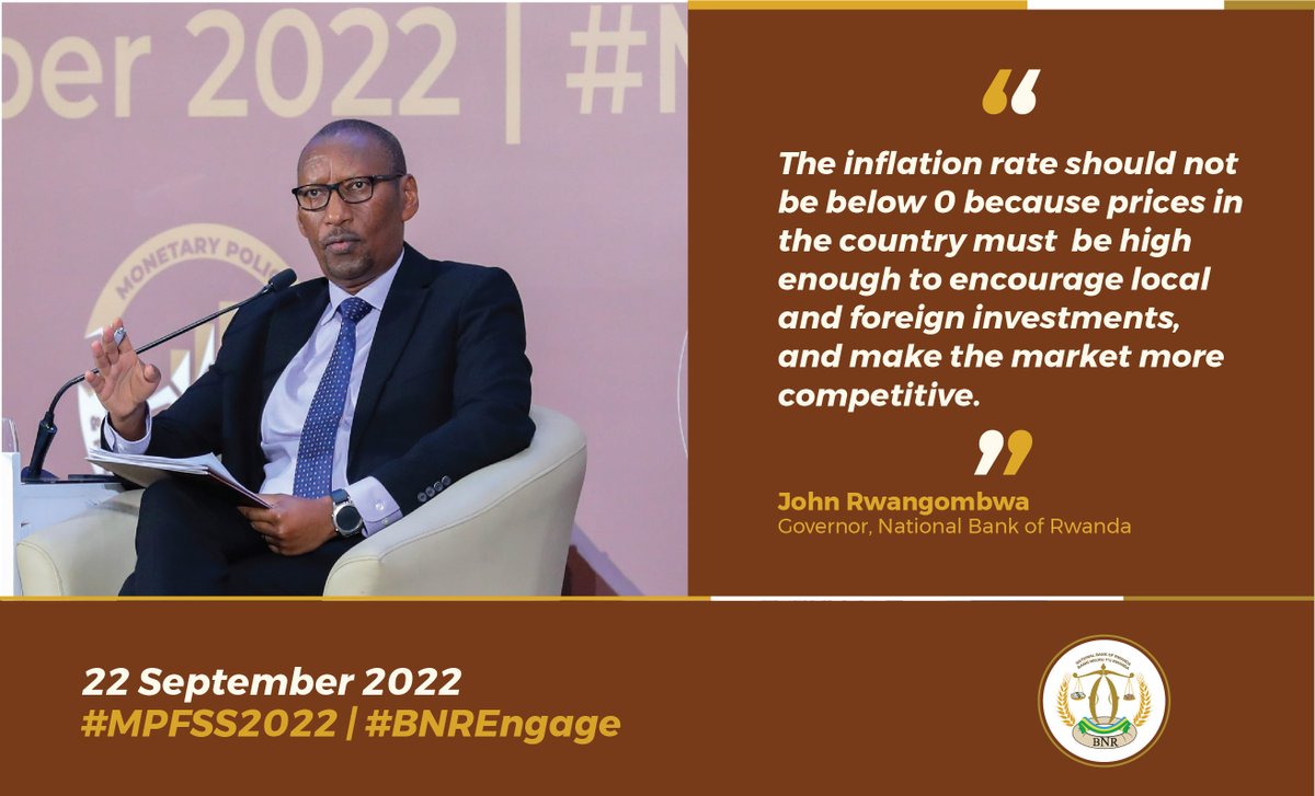 CentralBankRw's tweet photo. @SorayaMHlive Governor @rwangombwajRW on price reductions: The inflation rate should not be below 0 because prices in the country must be high enough to encourage local and foreign investments, and make the market more competitive.
#MPFSS2022 https://t.co/1y1T7Jzq3M