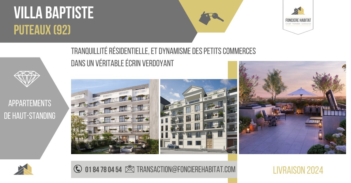 FonciereH's tweet photo. On ne présente plus la @villedeputeaux, et son cadre de vie alliant tranquillité #résidentielle et #dynamisme des petits commerces.🤗

➡ Découvrez la VILLA BAPTISTE, son #architecture particulièrement travaillée, laisse passer la lumière à travers ses grandes baies vitrées.😍 https://t.co/65ZvPL7JzS
