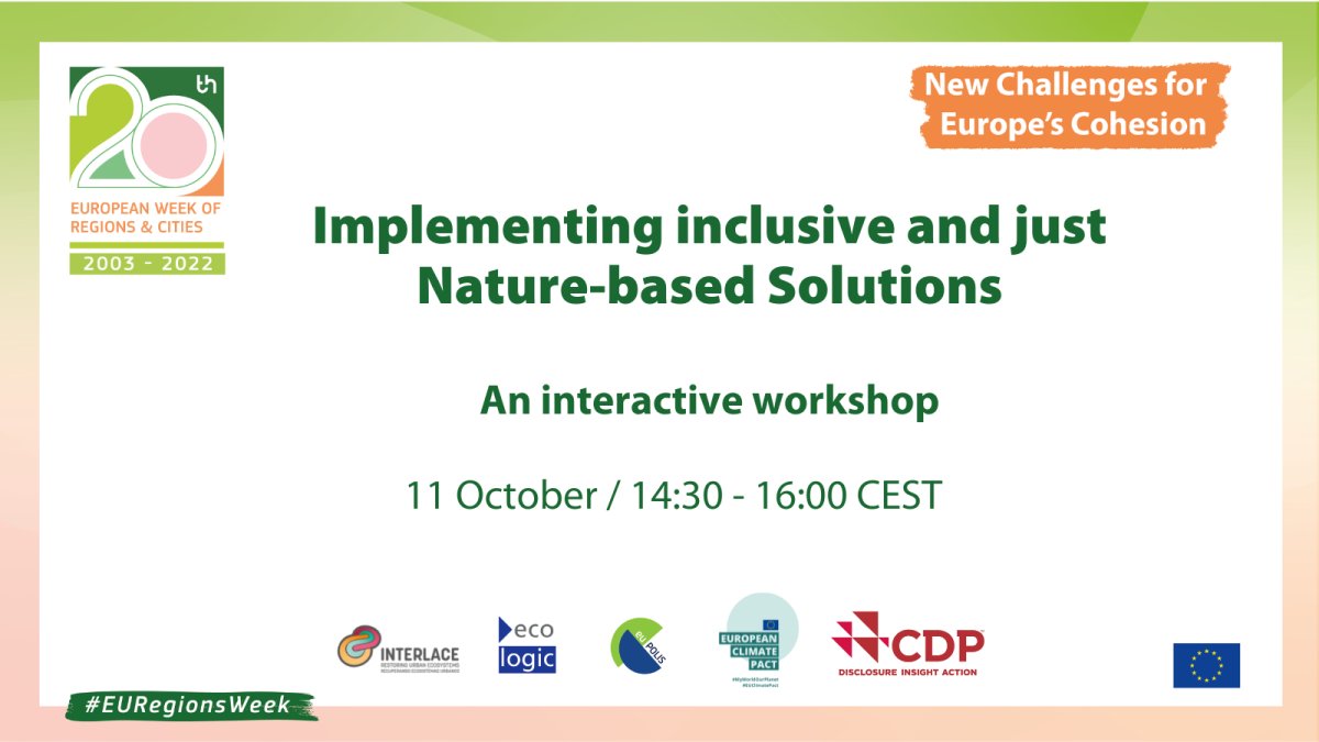 Join CDP and partners @EcologicBerlin during #euregionsweek in a virtual discussion with our experts on effective, just and inclusive strategies to set NBS while engaging underrepresented stakeholders in urban planning processes. Register here: ow.ly/HSfI50KIANG