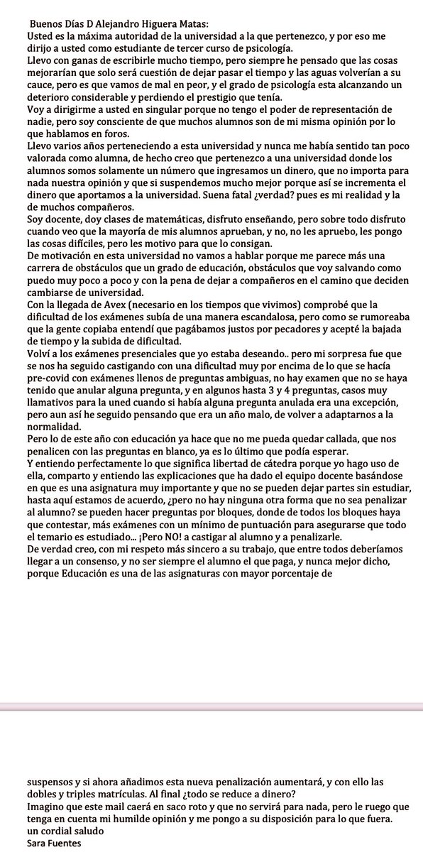 SaraFuentesSanz's tweet photo. Es surrealista q precisamente yo, estudiante @UNED_Psicologia me sienta desmotivada, decepcionada,solo soy una fuente de ingresos para la universidad cuando se me está preparando para cuidar de la salud mental de los demás…algo no va bien @ahmatas ¿buscamos soluciones juntos? https://t.co/xSVUoYD5Ev