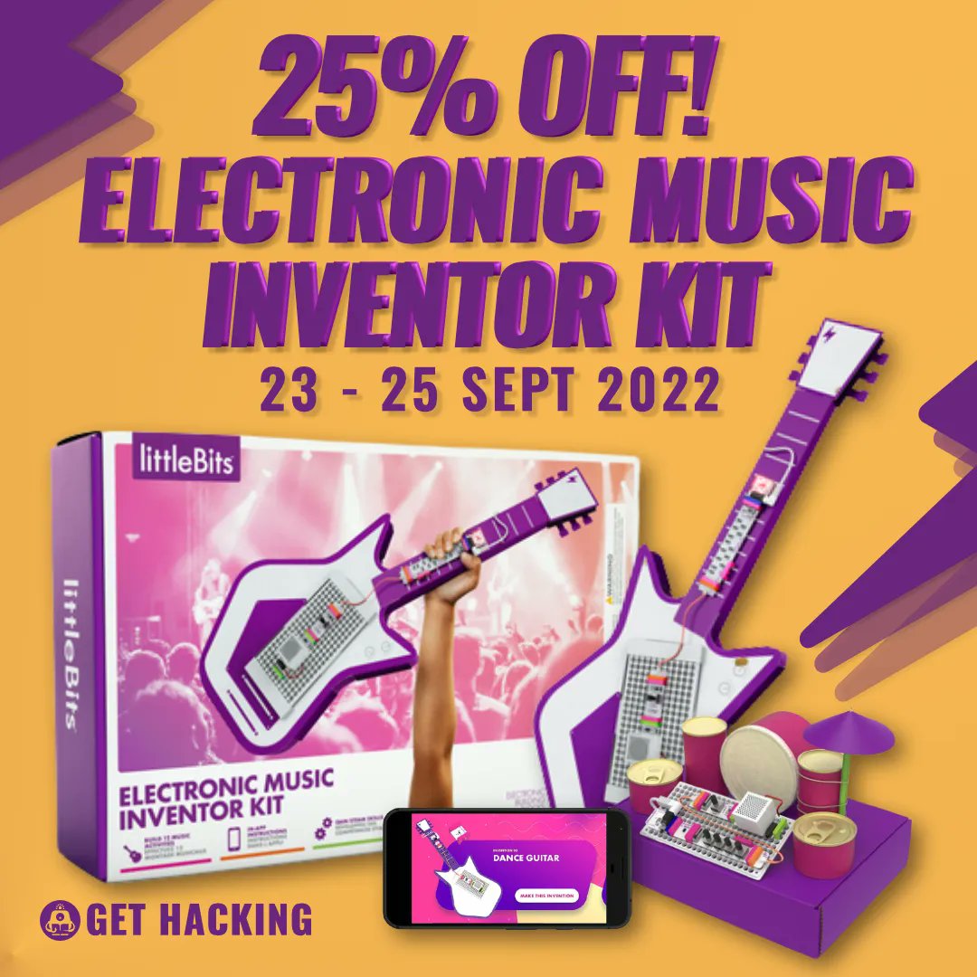 If you didn't get a chance to grab a free Electronic Music Inventor Kit, don't worry. You can now enjoy 25% off on this magnificent littleBits kit and build your own DIY Air Drums or Electronic Keytar from the comfort of your home. Promotion lasts from 23 to 25 Sep 2022 🙌