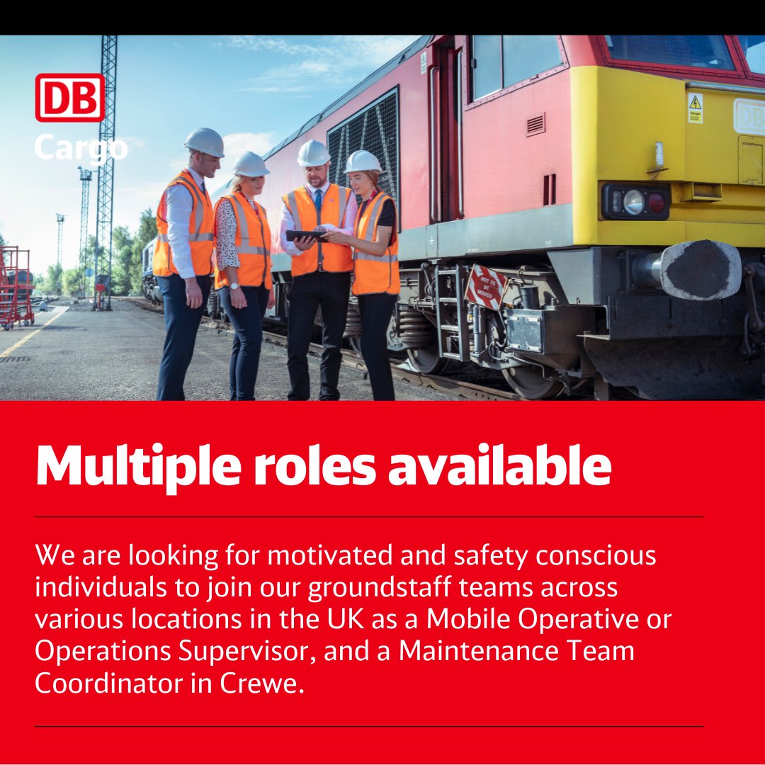 If you're looking to start a career in rail freight, we have multiple roles available at DB Cargo UK. Click the link below to view our vacancies, and sign up to join for alerts in your area. ow.ly/qof850KR6v3 #careers #hiring #railfreight #workinrail