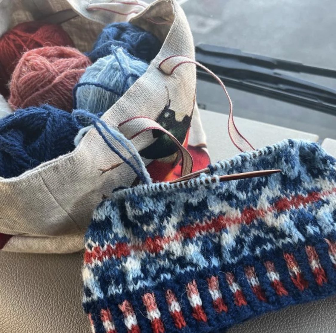 The latest news from our Knitter On The Road, roving reporter. Spindrift knits beautiful Fair Isle, and hats are the perfect thing to knit while you wait to be loaded/unloaded. #FairIsleFriday #PlacesYouCanKnit #KnitterOnTheRoad