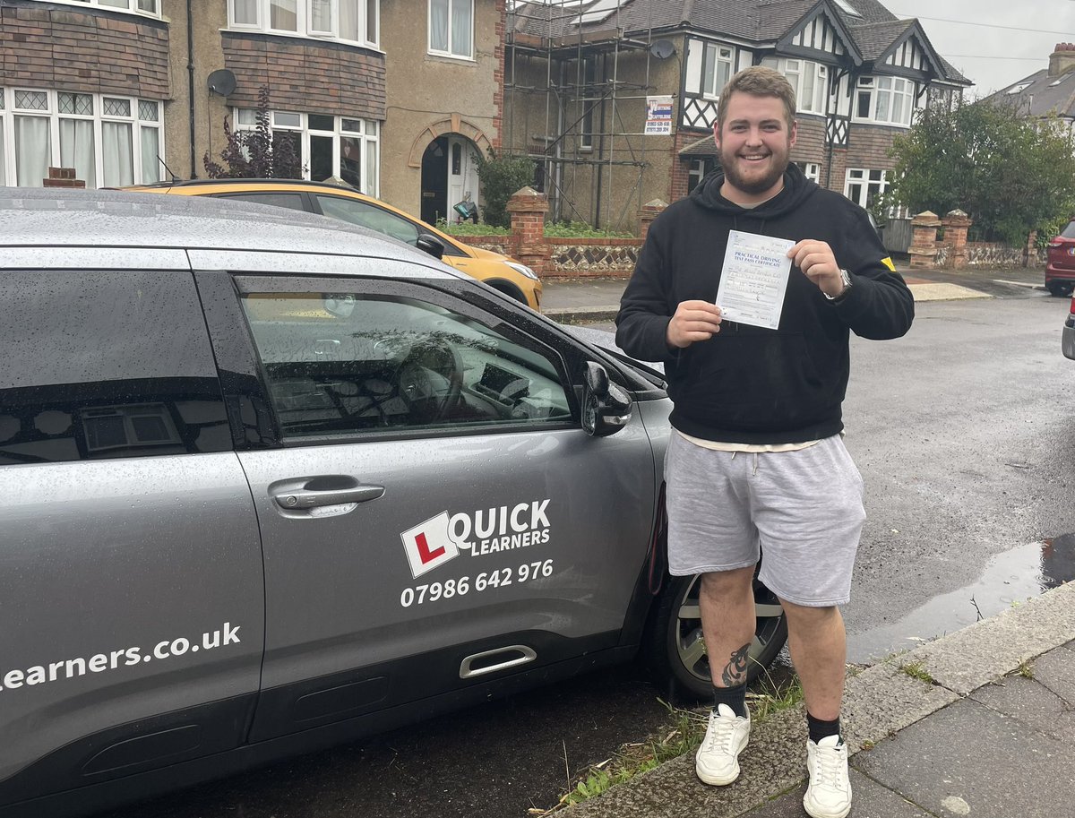 DriverQuick's tweet photo. Massive congratulations to Miles who passed his test at 9.07 this morning in the hideous rain with just 3 tiny driver faults. This morning was the first time Miles had driven in the rain and he was amazing, passing with just 13.5 hours of lessons too! https://t.co/AohSpQ2sFM