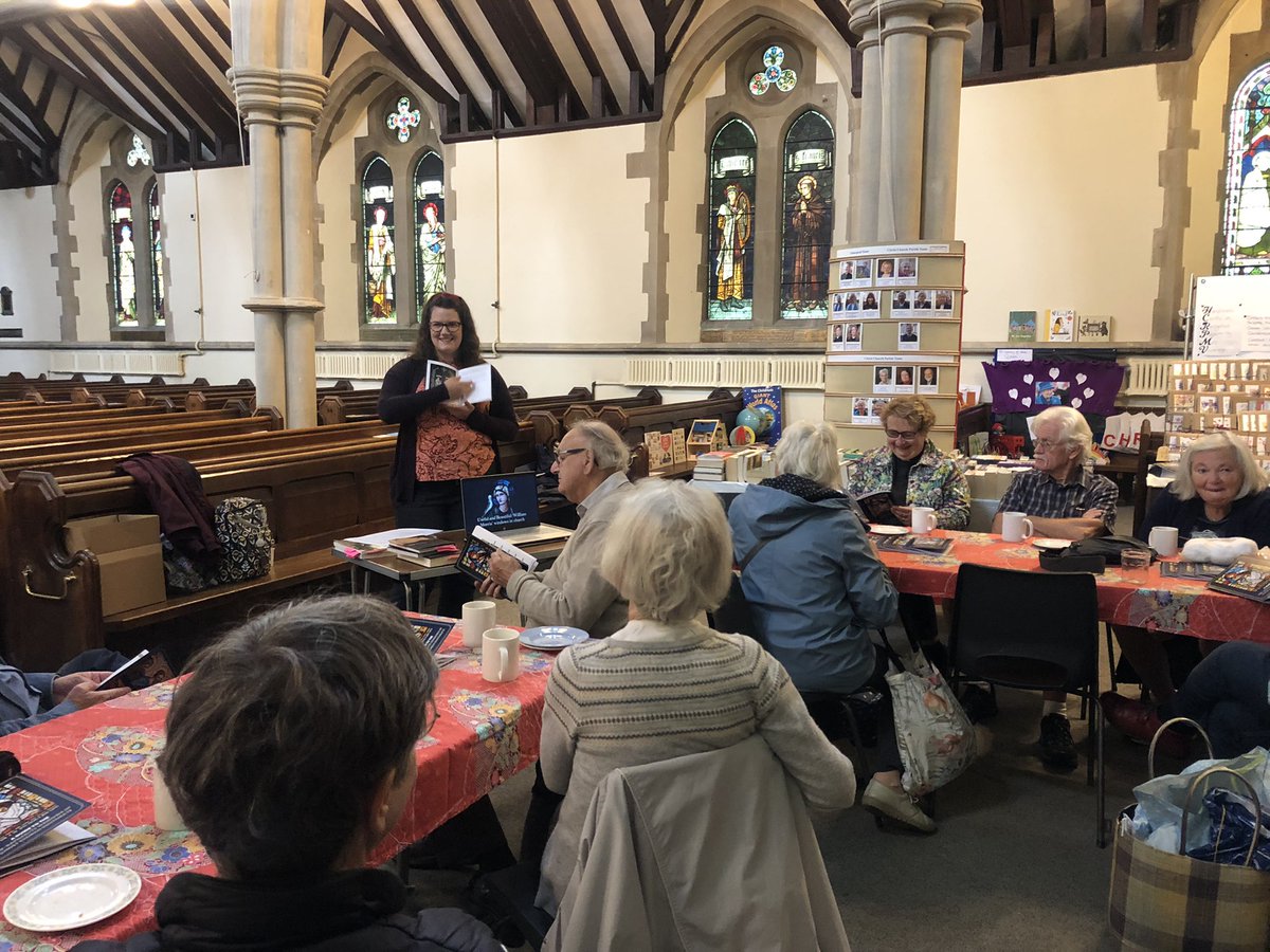 ChristChurchN14's tweet photo. Bea Limbert of @Tate giving the first talk about our #PreRaphelite stained glass windows this morning as part of the #StoriesOfEnfield Also our new guide book is here! @HeritageFundL_S @EnfieldCouncil @bpedmonton @dioceseoflondon @WmMorrisSocUK @LoveUrdoorstep @SouthgateVoice https://t.co/i1XpJO0KPC