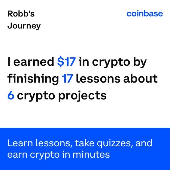 Robbwood7's tweet photo. I've earned $17 so far by learning about crypto on @Coinbase. See how much you can earn at: https://t.co/P7vjfbLFDC https://t.co/uE8yuLpyV8