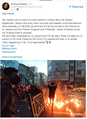 Niepremier's tweet photo. Bracia i Siostry w TT
W Iranie rząd zamknął Internety.
Irańczycy proszą o solidarność. Zróbmy RT #StandWithIran

Brothers and Sisters in TT
Yesterday in Iran the government closed the Internet.
Iranians are asking for solidarity. Please share

#Iran #Internef
#StandWithIran https://t.co/dwixKq6TTw