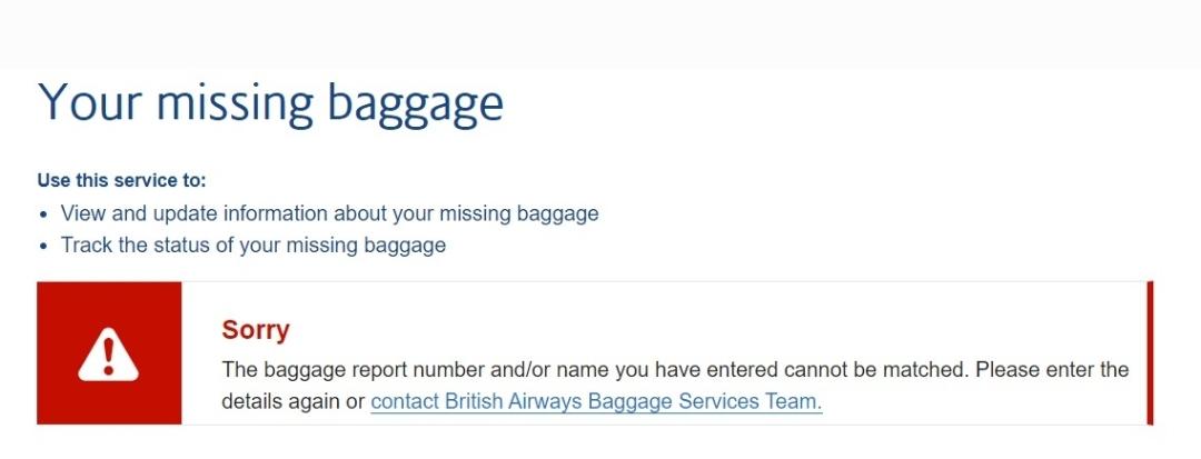 Abritcher's tweet photo. Already tried and this is the message we got @British_Airways please let me know how to retrieve my luggage. https://t.co/c56Ep0r81f