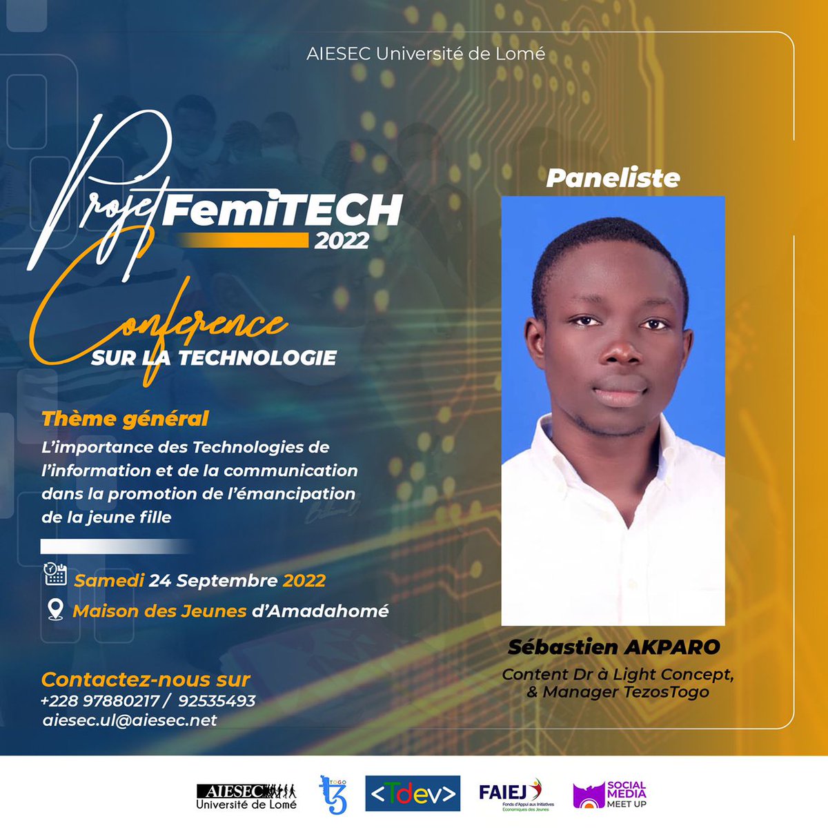 SAkparo's tweet photo. Projet FemiTECH: ce sera un honneur pour nous, personnels de Tezos Togo de mettre la Blockchain aux yeux de la gente féminine ce samedi 24 Septembre 2022 ! 

 #tezos #tezostogo #talks https://t.co/EAEygTvN18