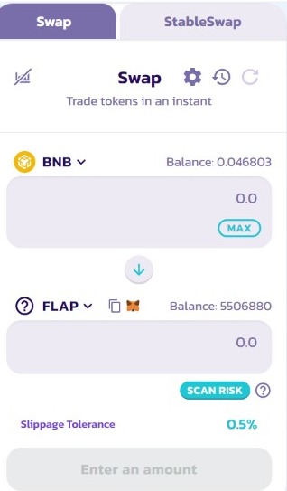 We have registered on pancake swap exchange 🕺🕺

Hurry up ........

Flap Token can swap with any coin now, swap your token with Flap token and get huge profit.   

pancakeswap.finance/swap?outputCur…