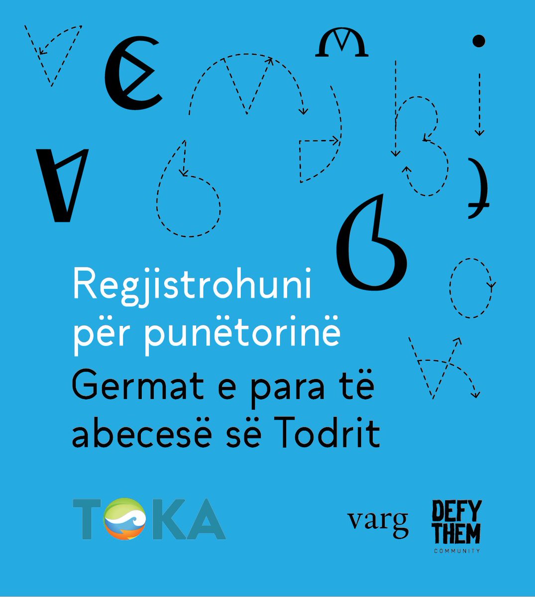 TOKA_org's tweet photo. 📣Apliko në punëtorinë për të mësuar alfabentin e vjetër të Todrit!

Punëtoria mbahet nga @YllRu, më 5 tetor 2022, prej orës 18:00 deri në ora 20:00 në Defy Them.📍

🔗 Regjistrohu tani: https://t.co/fZUR9a1Amj

📅 Afati për aplikim është i hapur deri me 2 tetor 2022. https://t.co/UBswdWwEMl