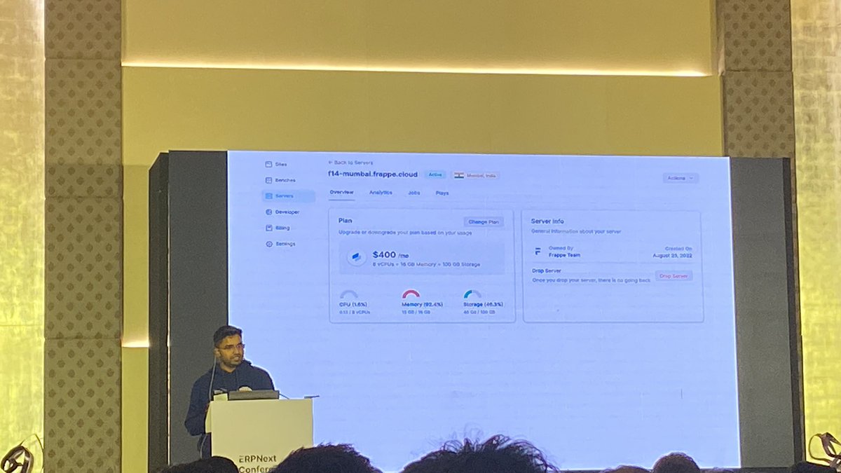 UmairsTWT's tweet photo. Wait is over. @adityahase_ here presenting @FrappeCloud (FC).

#1. Rent a server through FC, with monitoring tools. This is significant!
#2. FC Press is now open-source!

Imo, FC was always game-changer. Now, velocity will be insane. Get ready to embrace storm ;)

#erpnextconf https://t.co/e0BwMp6c0k
